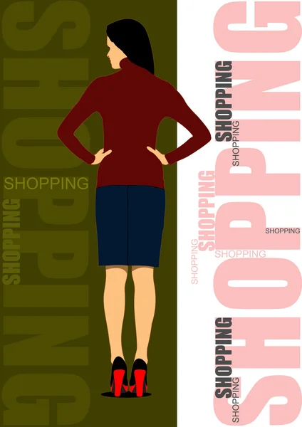 Söt shopping lady. vektor färgade illustration — Stock vektor