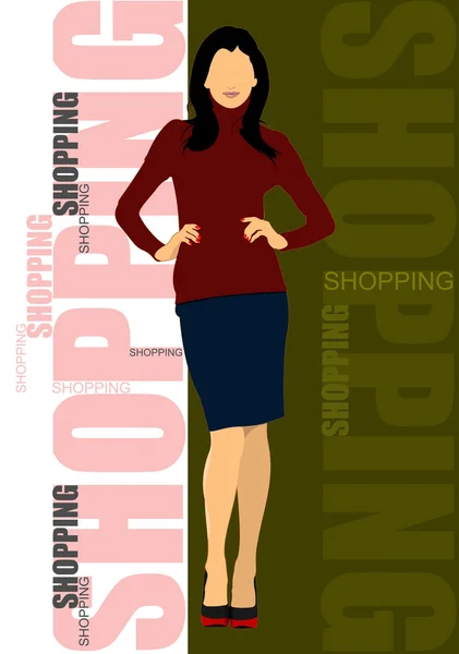 Cute shopping lady. Vector colored illustration — Stock Vector