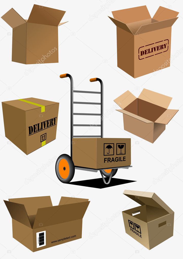 Carton boxes collection. Vector illustration