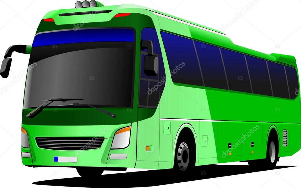 Green tourist bus. Coach. Vector illustration