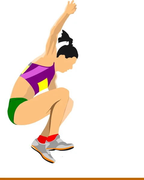 Mujer atleta en la competición de salto largo. Ilustración vectorial — Archivo Imágenes Vectoriales