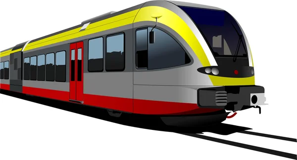 Treno proiettile velocità moderno grigio-rosso-giallo. Suburbana veloce, metropolitana — Vettoriale Stock