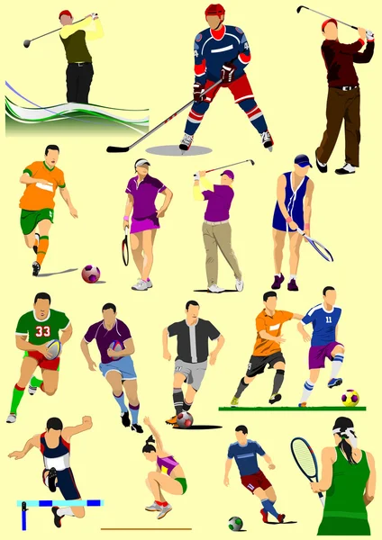 Pocos tipos de juegos deportivos. Fútbol, hockey sobre hielo, tenis, fútbol , — Archivo Imágenes Vectoriales