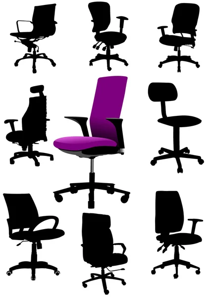 Großformatige Abbildungen von Bürostühlen isoliert auf weißem Hintergrund — Stockvektor