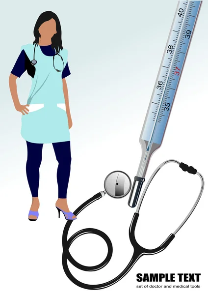 Medizinische Krankenschwester Stethoskop und Thermometer. Vektorillustration — Stockvektor