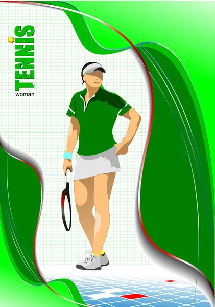 Žena tenisový hráč plakát. Barevné vektorové ilustrace pro desi — Stockový vektor