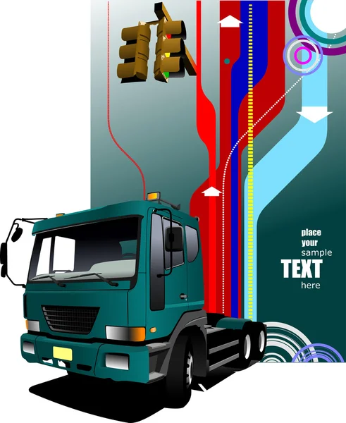 Fond abstrait hi-tech avec image de camion vert. Vecteur illus — Image vectorielle