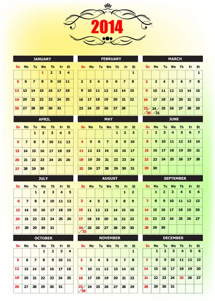 Calendario 2014 con imagen a lápiz. Ilustración vectorial — Archivo Imágenes Vectoriales