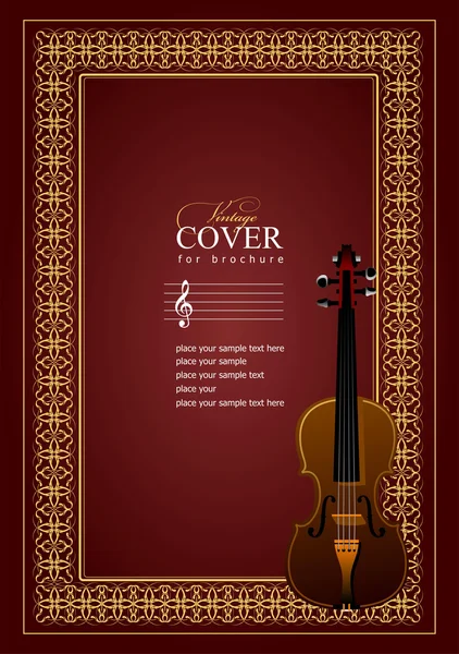 Cover for notes with violin image in retro style. Vector color — Stock Vector