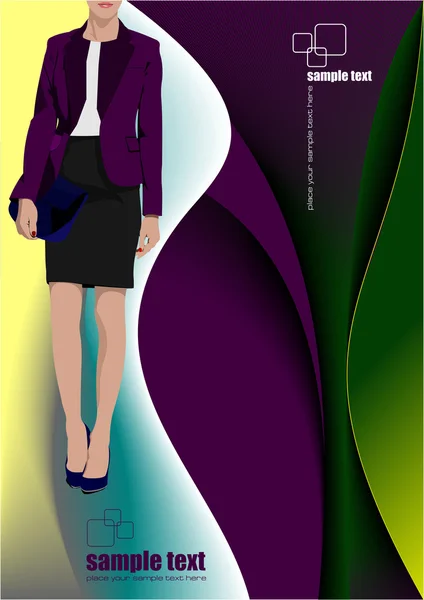 Young woman on abstract purple background. Vector illustration — Stock Vector