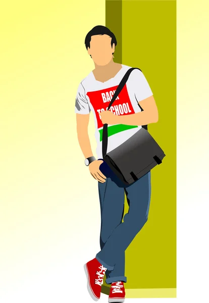 Mladý muž s tričko zpátky do školy. vektorové ilustrace — Stockový vektor