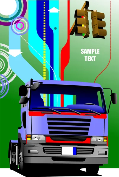 파란 트럭 이미지와 추상 하이테크 배경입니다. 벡터 illustr — 스톡 벡터