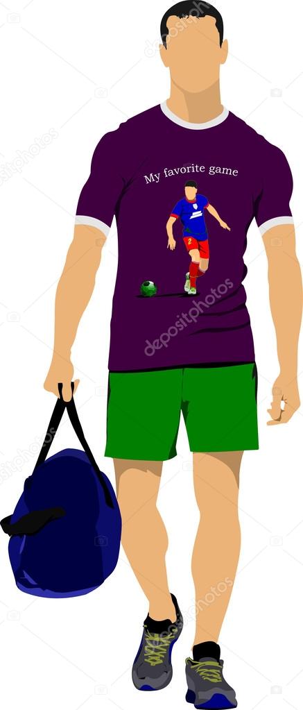 Young man with bag. Vector illustration