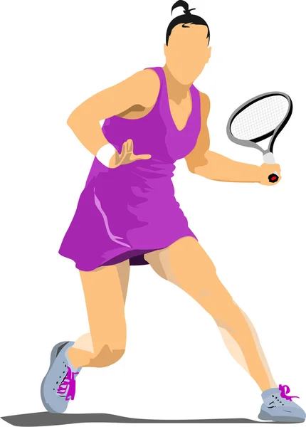 女子テニス選手。デザイナーのためのカラーベクトルイラスト — ストックベクタ