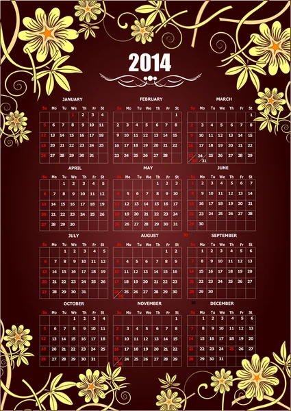 2014 calenda. vektor illustration — Stock vektor