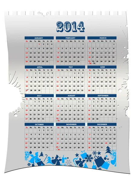 Calendario 2014 con imágenes navideñas. Ilustración vectorial — Vector de stock