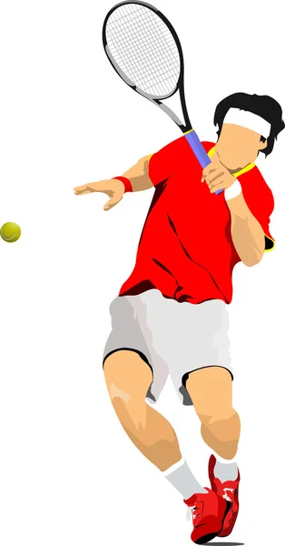 Man tennisser in rode t-shirt. gekleurde vectorillustratie fo — Stockvector