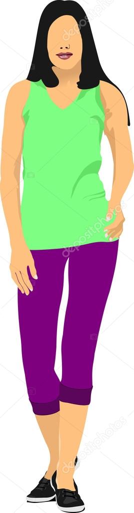 Young woman in sport suit. Duffle. Vector illustration