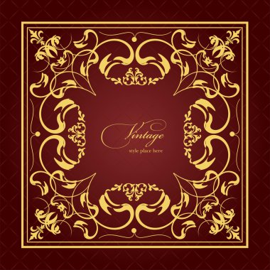 Kahverengi arka planda altın süs. Davetiye arabası olarak kullanılabilir