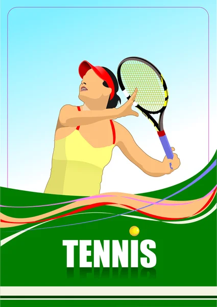 Poster donna tennista. Illustrazione vettoriale colorata per desi — Vettoriale Stock