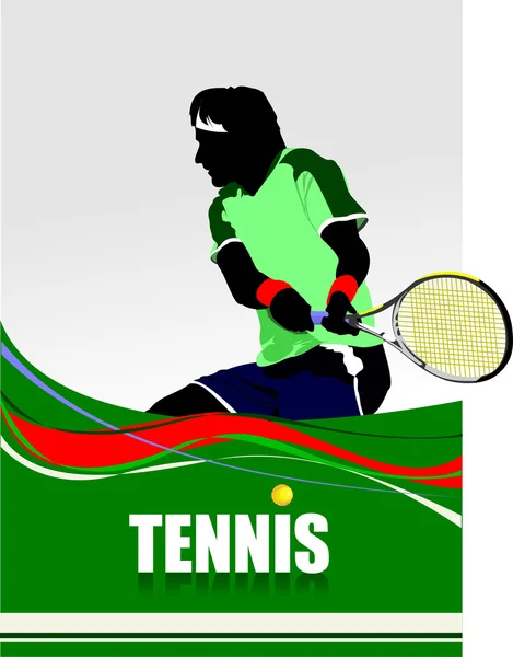 Adam tenis oyuncu poster. renkli vektör çizim tasarım — Stok Vektör