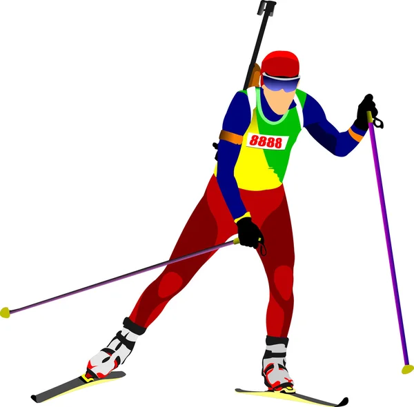 Silhouette da corridore di biathlon. Illustrazione vettoriale — Vettoriale Stock