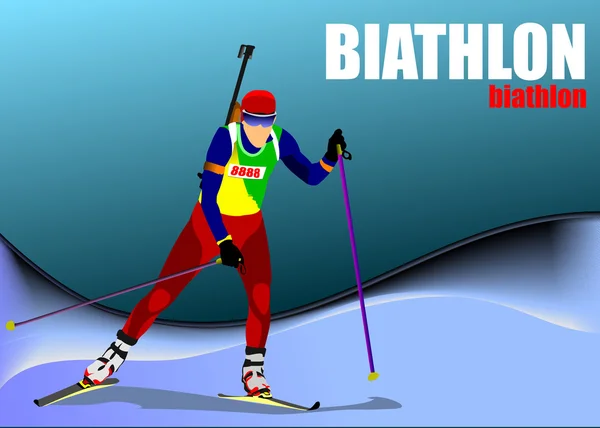 Silhouette colorate corridore di biathlon. Illustrazione vettoriale — Vettoriale Stock