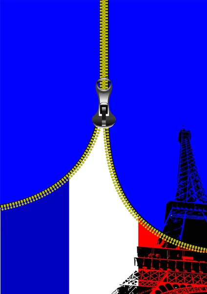 拉链打开法国国旗，并放置文字。矢量说明 — 图库矢量图片