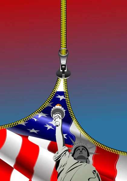 Zipper membuka bendera Amerika Serikat dengan tempat untuk teks. Ilustrasi vektor - Stok Vektor