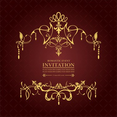 Kahverengi arka planda altın süs. Davetiye arabası olarak kullanılabilir