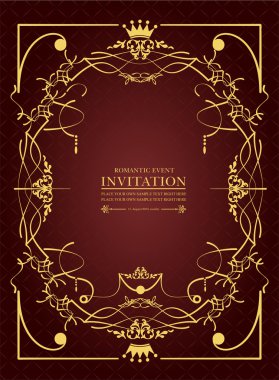 Kahverengi arka planda altın süs. Davetiye arabası olarak kullanılabilir