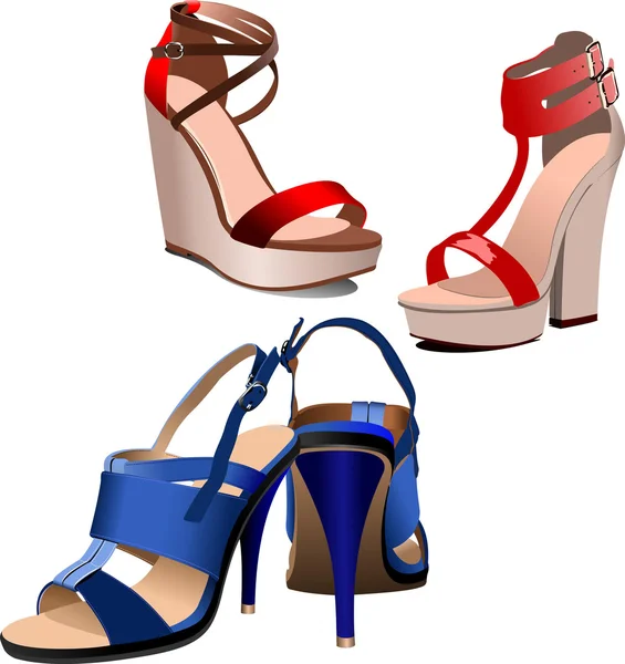 Mode Frau blaue Schuhe Poster. Vektorillustration — Stockvektor