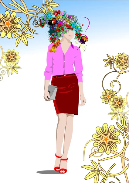 Florale Frauensilhouette — Stockvektor