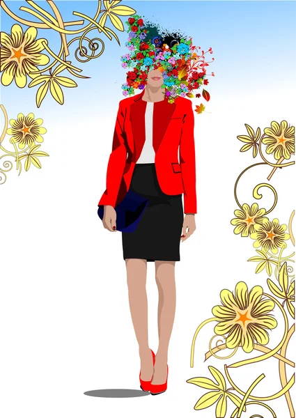 Blommig kvinna siluett. vektor illustration — Stock vektor