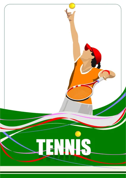 Woman Tennis player poster. Colored Vector illustration for desi — Stock Vector