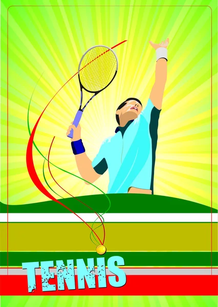 Man tennis spelare affisch. färgad vektor illustration för design — Stock vektor