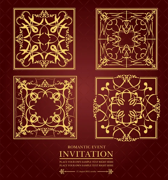 Gold ornament on brown background. Can be used as invitation car — Stock Vector
