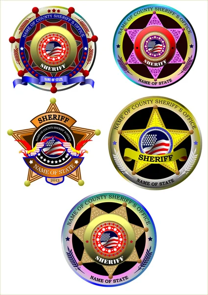 Conjunto de insignia del Sheriff sobre fondo blanco. Ilustración del vector — Archivo Imágenes Vectoriales
