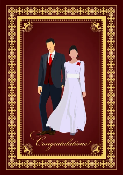 Cubierta de estilo vintage para álbum de bodas con imagen de pareja. Boda — Vector de stock