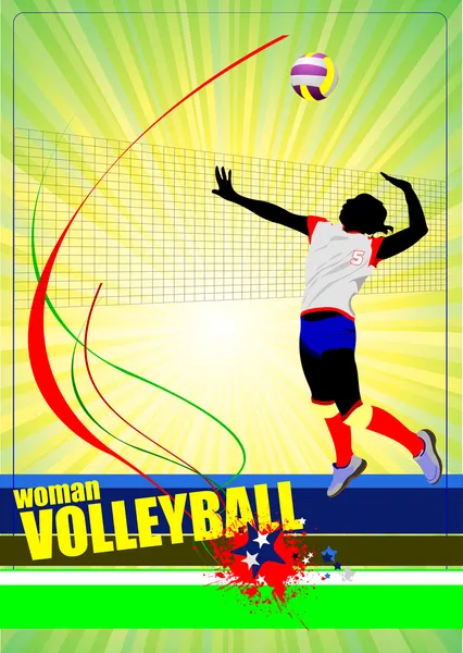Frauenvolleyball-Plakat. Volleyballspieler. — Stockvektor