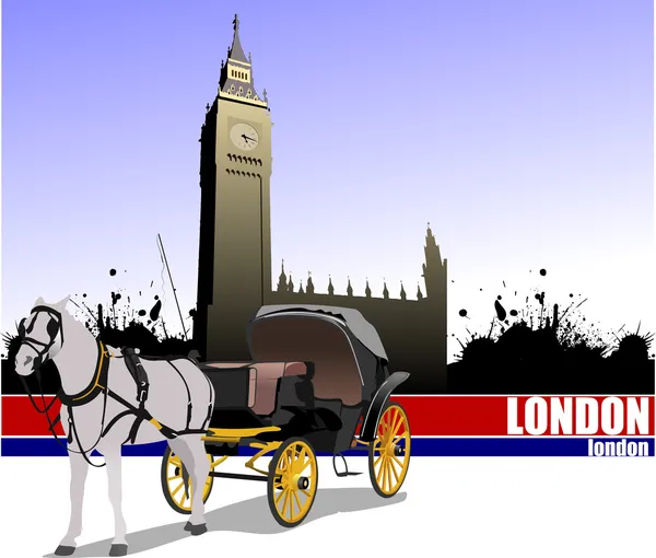 Vintage vervoer en paard op Londen achtergrond. — Stockvector