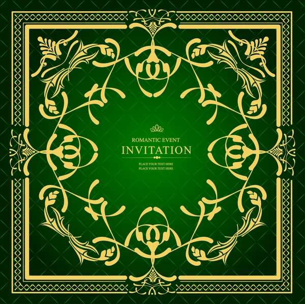 Ornement doré cadre carte d'invitation — Image vectorielle