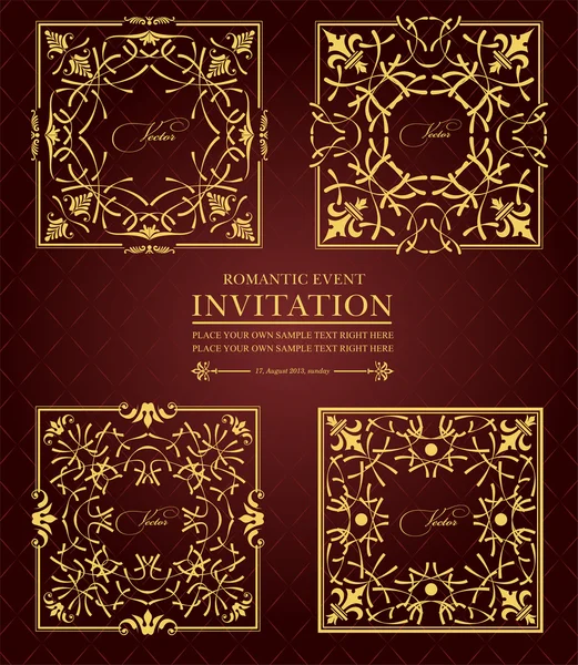 Ornement doré cadre carte d'invitation — Image vectorielle