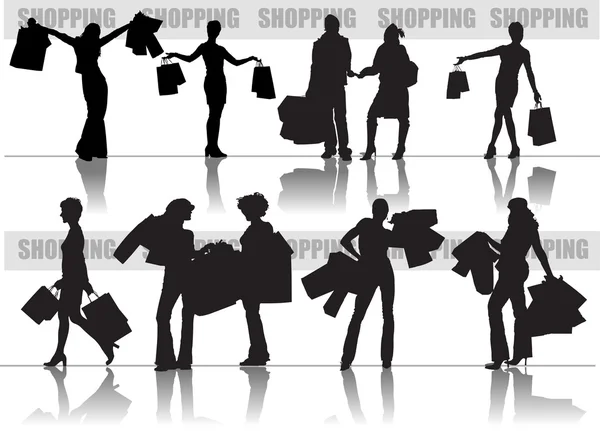 Shopping filles silhouettes — Image vectorielle