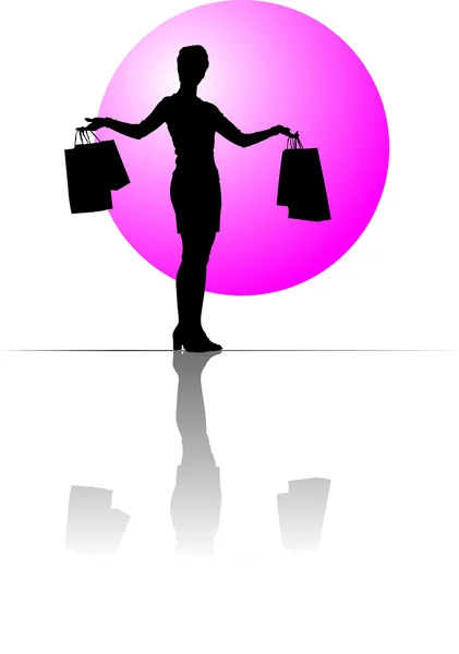 女性ショッピング シルエット — ストックベクタ
