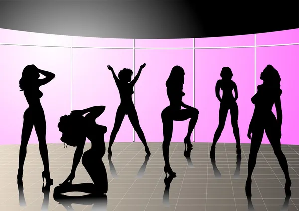 Six girl silhouettes — Wektor stockowy