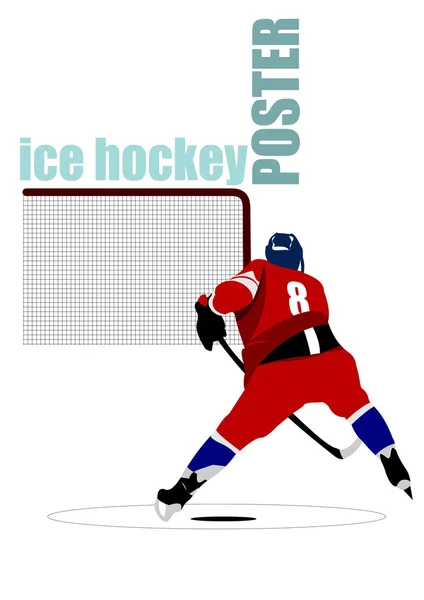 Cartaz de jogador de hóquei no gelo. Ilustração vetorial — Vetor de Stock