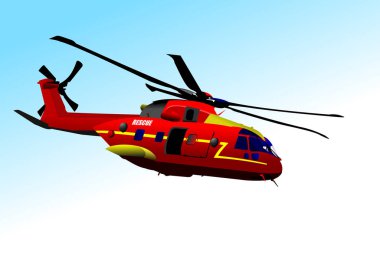 Kırmızı Ambulans Helikopteri. Vektör 3d illüstrasyon