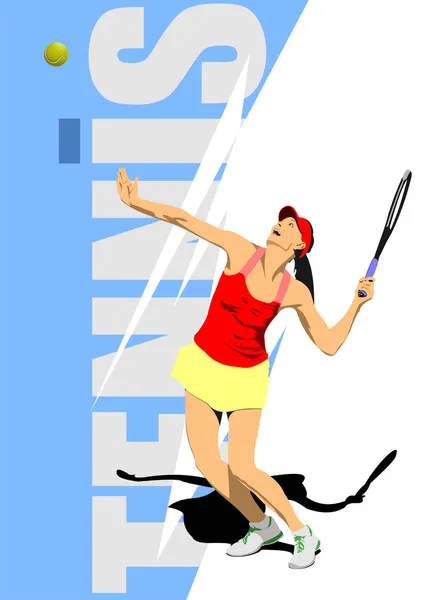 Woman Tennis Players Colored Vector Illustration Designers — Stock Vector
