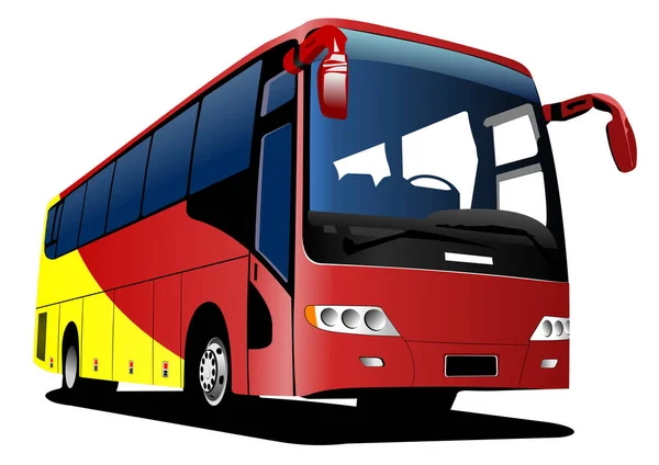 道路上の赤黄色の市バス コーチ ベクトル3Dイラストレシオ — ストックベクタ